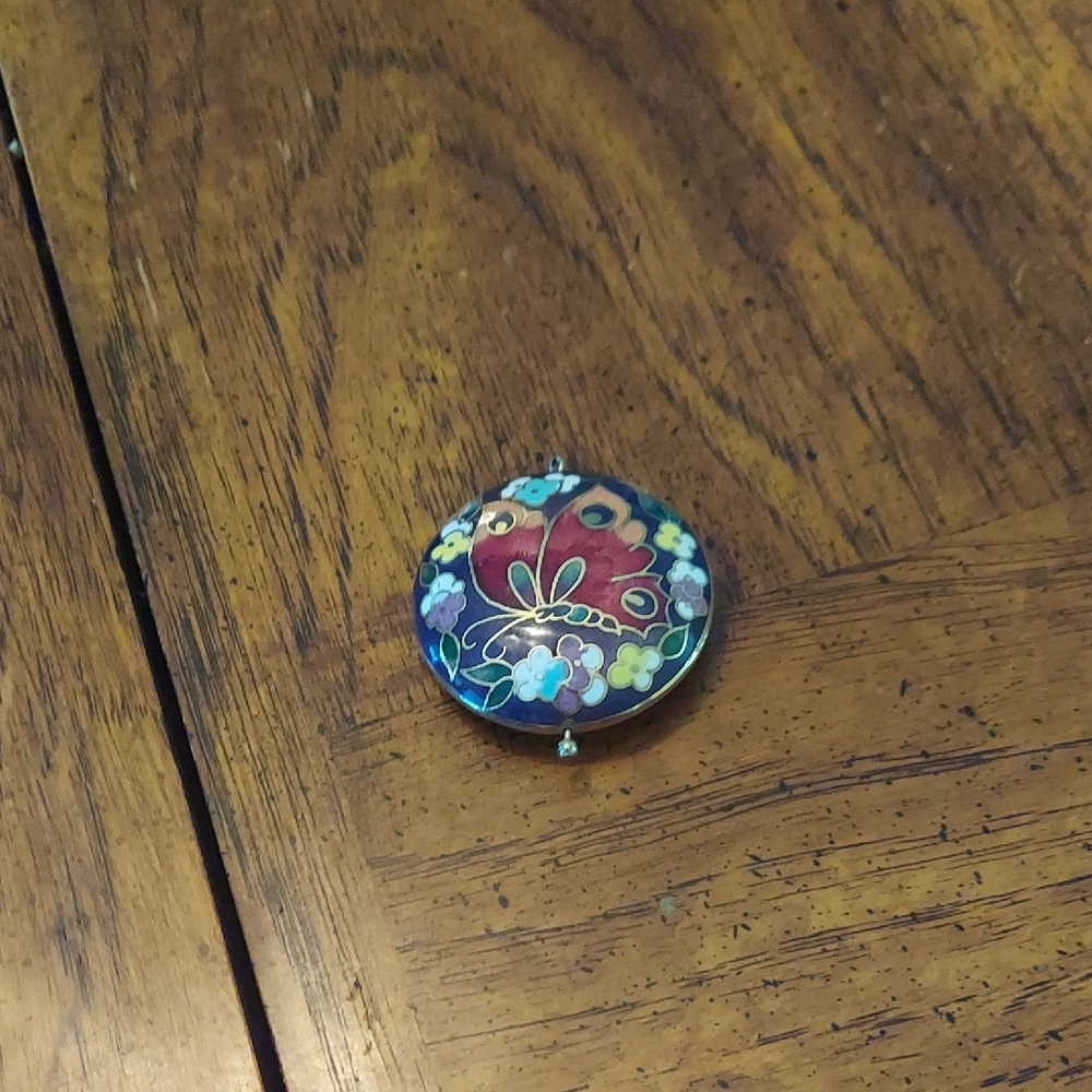 Chinese Floral Cloissone Enamel Pendant with Butterfly Design